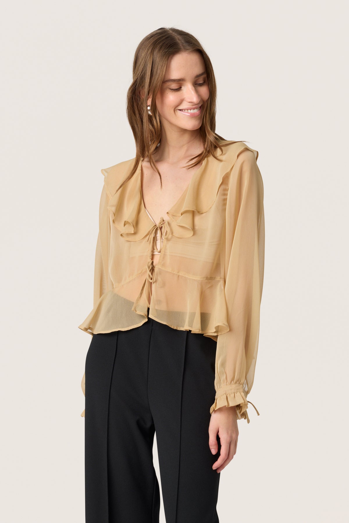 SLJatessan Blouse LS Travertine - 30408669