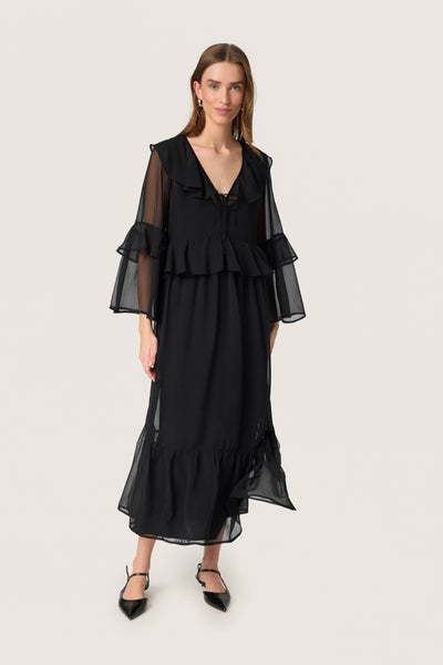 SLJatessan Frill Dress LS Svart - 30408670 Thumbnail