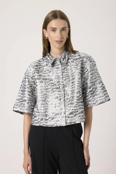 SLPricilla Shirt SS Silvery Animal Jacquard - 3043 - 30408807 Thumbnail