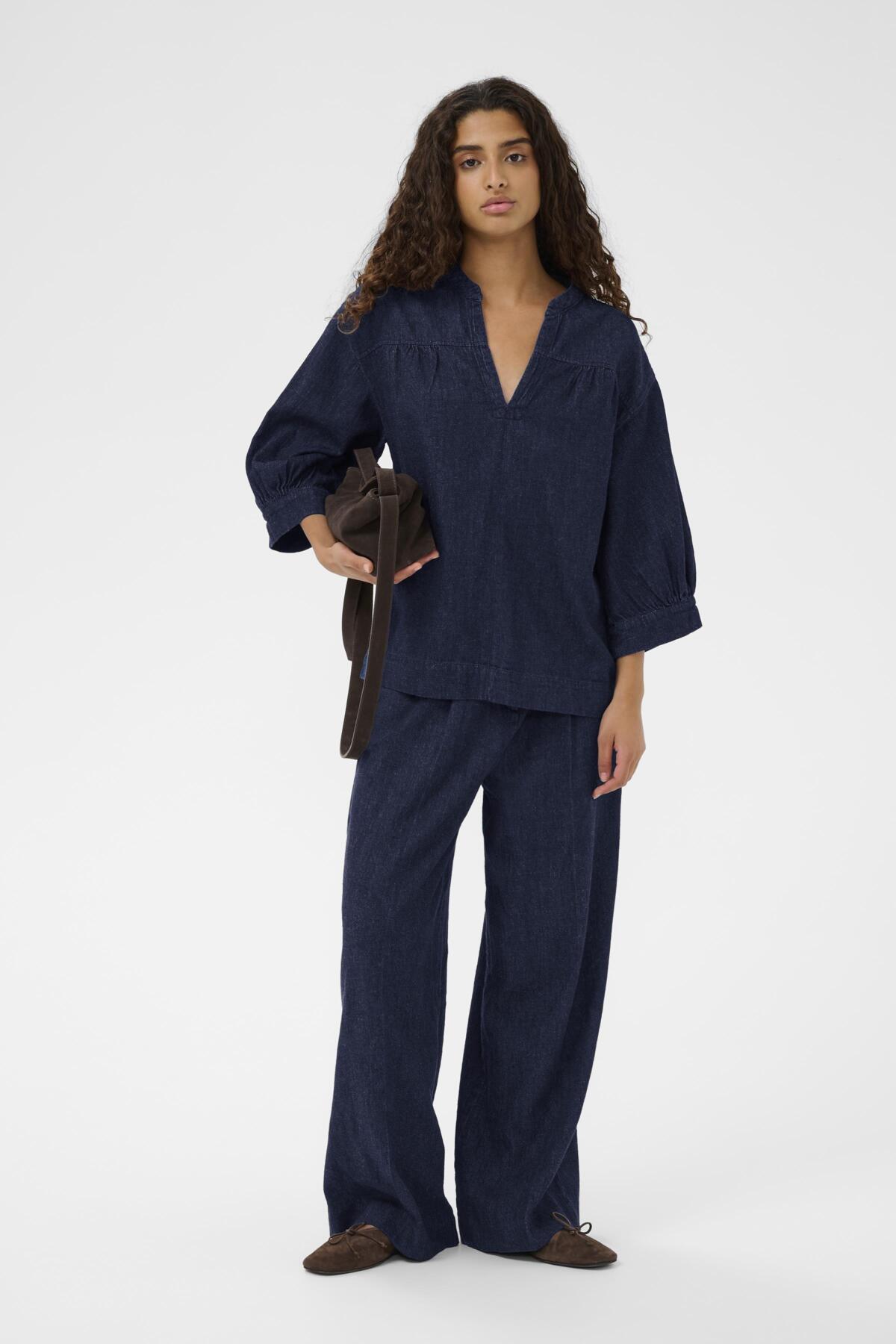 SLChaman Toledo Blus 3/4 Mörkblå Denim - 301728 - 30408903