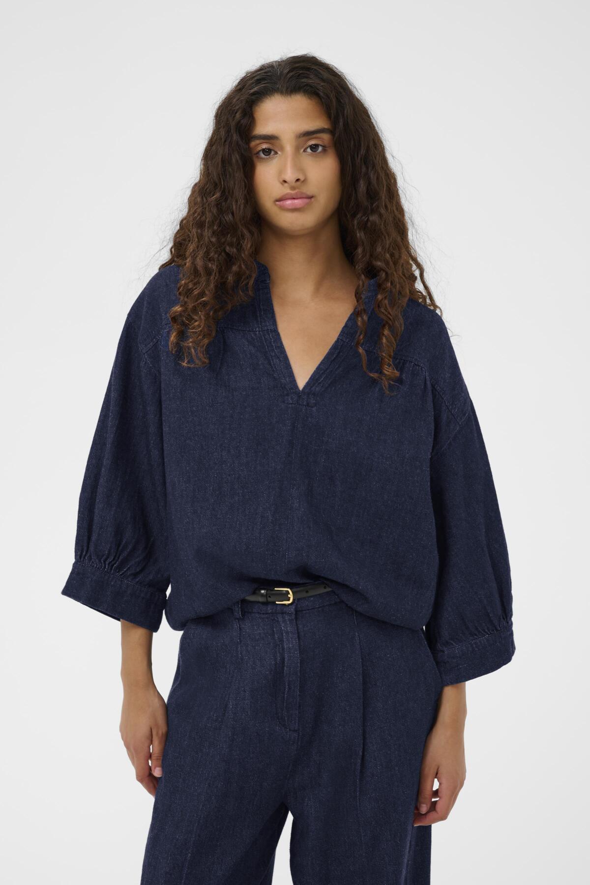 SLChaman Toledo Blus 3/4 Mörkblå Denim - 301728 - 30408903