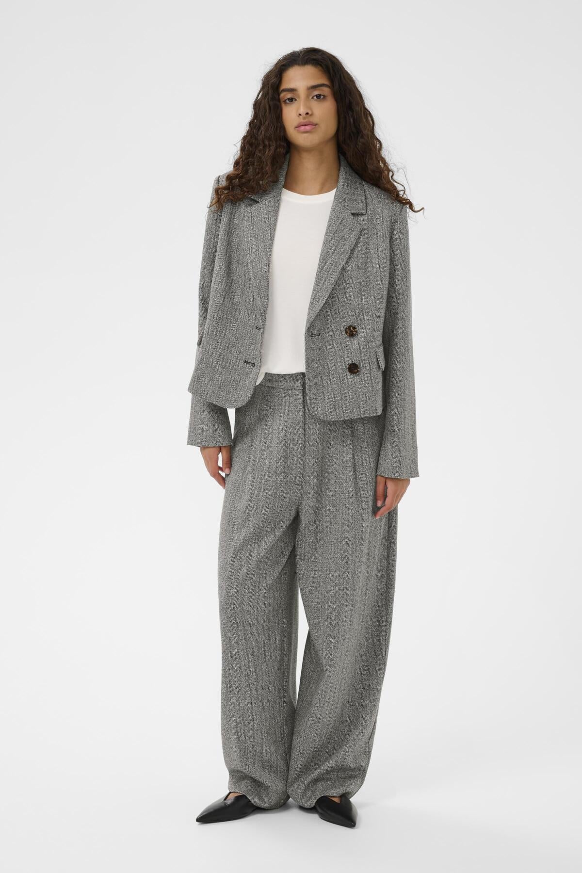 SLNanine Blazer Grå fiskbensmönstrad - 304513 - 30408933