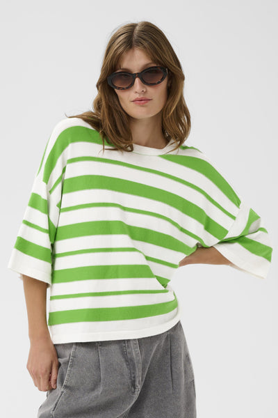 SLSpina Boxy Structure Pullover White w Green Stripe - 304694 - 30409012 Thumbnail