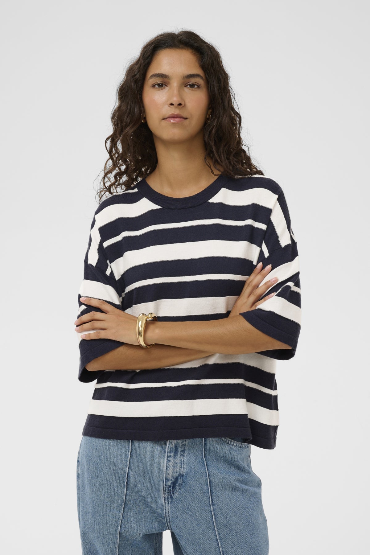 SLSpina Boxy Structure Pullover India Ink and White Stripe - 3 - 30409012
