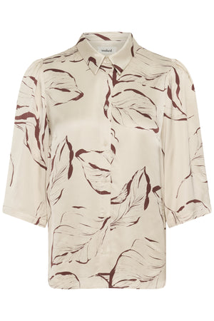 SLClero Tryckt Skjorta SS Oatmeal Leave Print - 304871 - 30409030