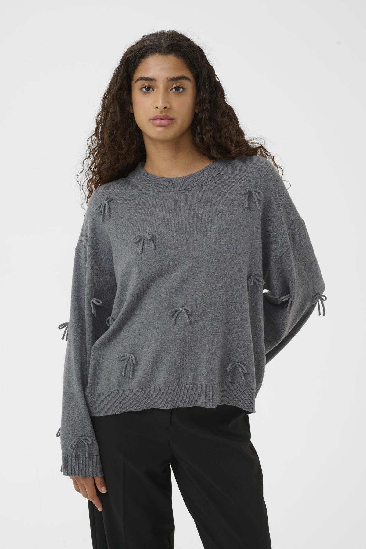 SLSanja Bow Pullover LS Gråmelerad - 30409079