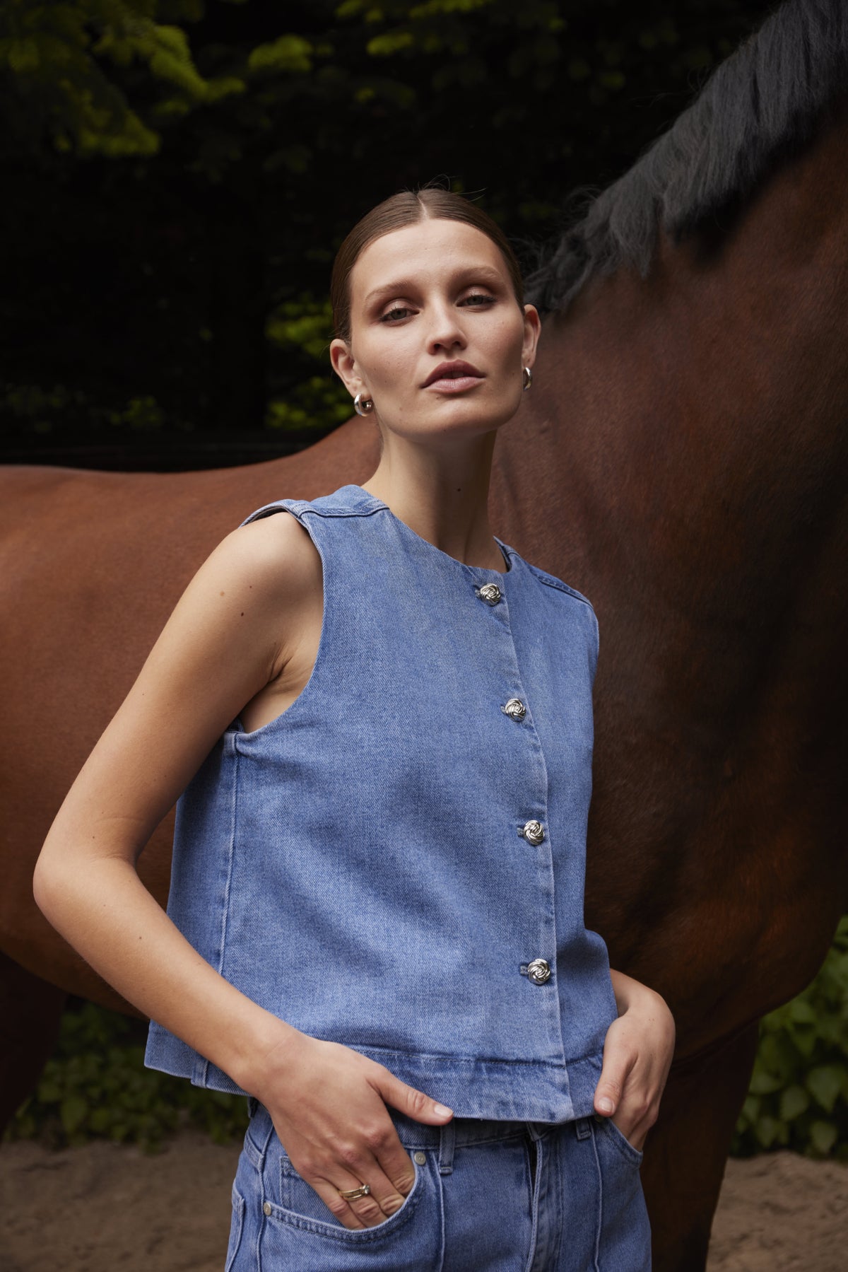 SLRinatina Waistcoat Medium Blue Denim - 301130 - 30409278