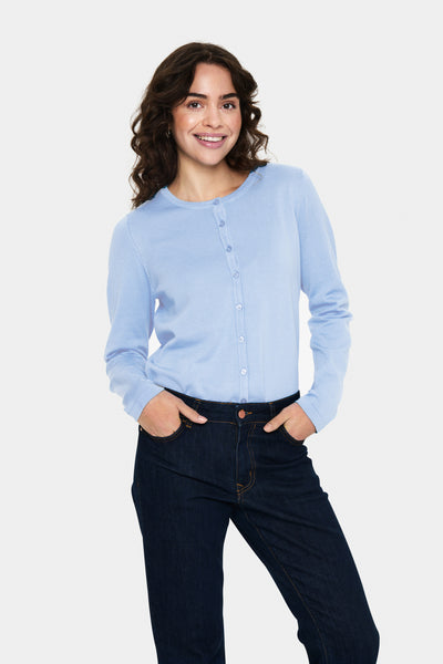 A8661, MilaSZ R-Neck Cardigan Chambray Blue - 30500005 Thumbnail