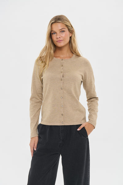 A8661, MilaSZ R-Neck Cardigan Amphora Melange - 30500005 Thumbnail