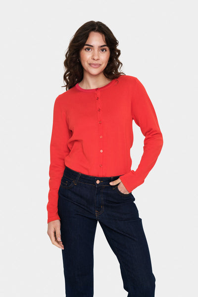 A8661, MilaSZ R-Neck Cardigan Flame Scarlet Thumbnail