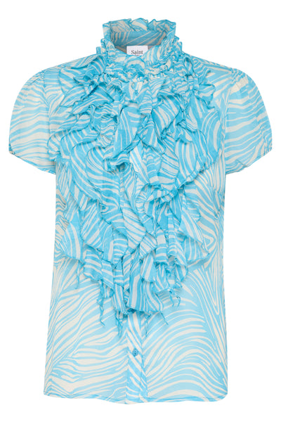 LiljaSZ Crinkle SS Shirt Blue Leaves Strokes - 30512464 Thumbnail