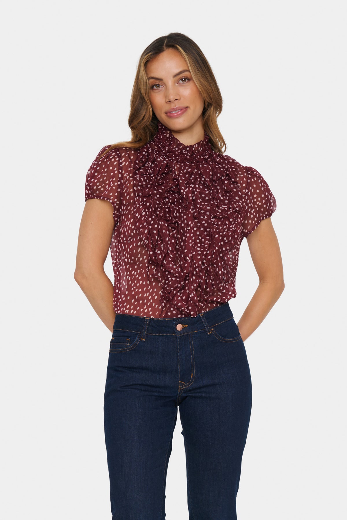 LiljaSZ Crinkle SS Shirt Windsor Wine Drea Dot - 30512464