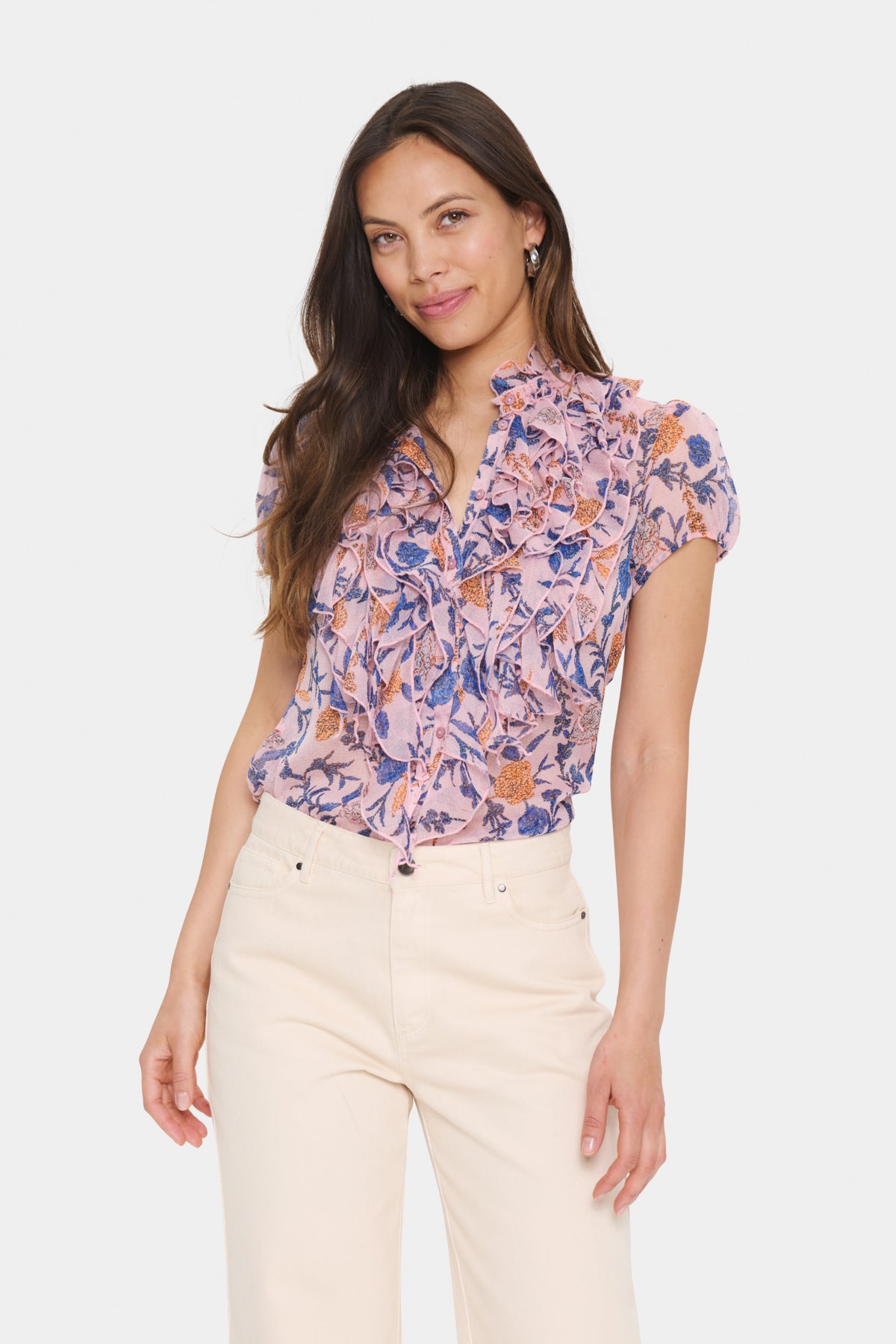 LiljaSZ Crinkle SS Shirt Pink Nectar Romantic Flowers - 30512464