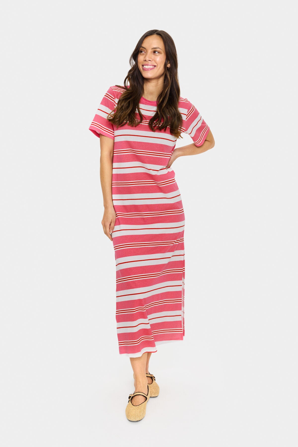 FariaSZ T-Shirt Dress Pink Ice Red Stripe - 30513436
