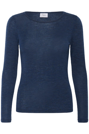 GarimaSZ Wool LS Blouse Pageant Blue Melange - 30513525