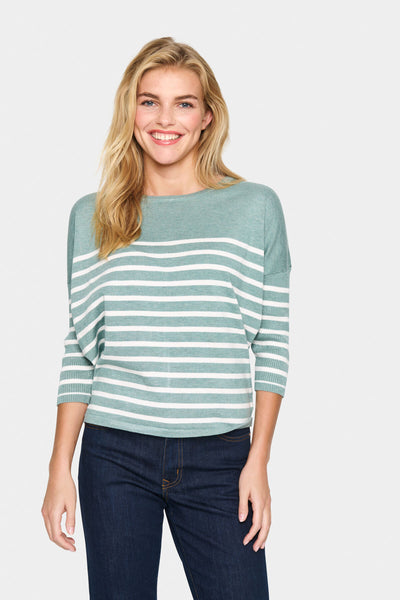 MilaSZ R-neck St. Pullover Blue Surf Melange - 30513769 Thumbnail