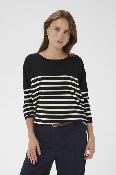 MilaSZ R-neck St. Pullover Black Seedpearl Stripe - 30453 - 30513769 Thumbnail