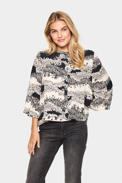 IselinSZ Blus Black Wavy Flowers - 30513799 Thumbnail