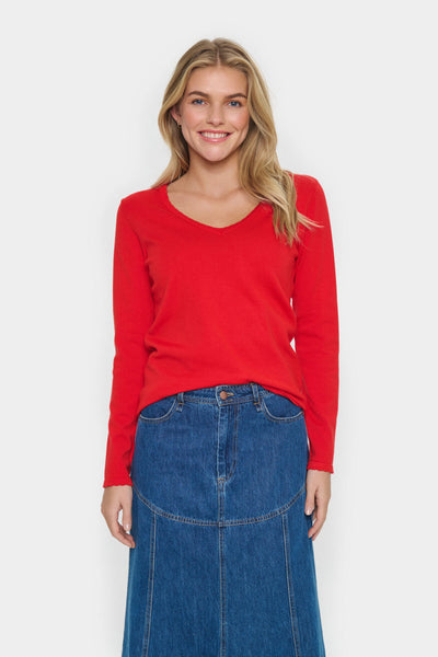 MilaSZ LS V-Neck Pullover Flame Scarlet - 30513960 Thumbnail