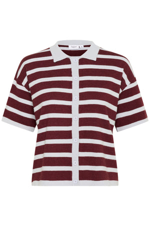 LikamSZ Striped Polo Cardigan Chocolate Gray Dawn Stripe - 30514160