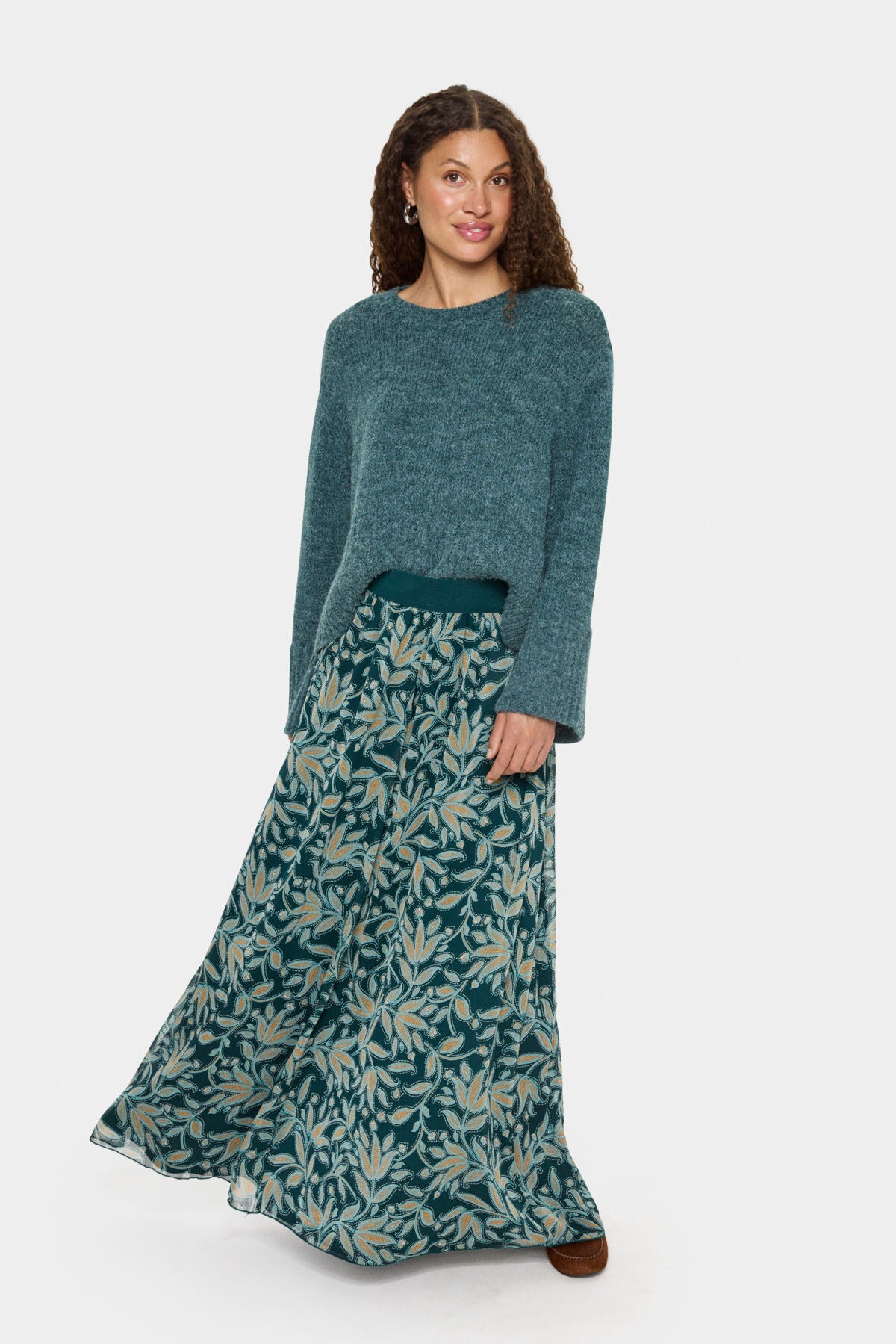 MiljaSZ Crinkle Maxi Skirt Pine Autumn Floral - 30514476