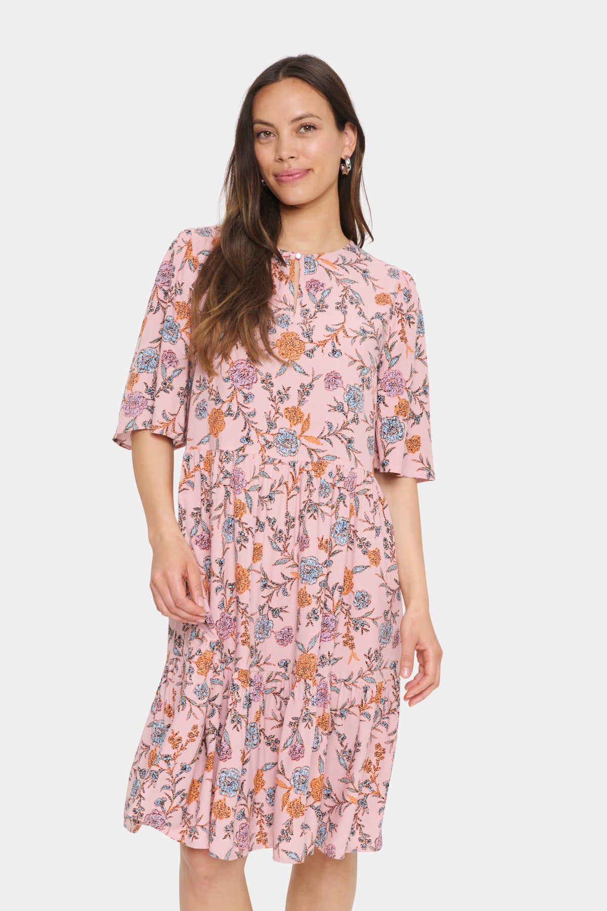 EdaSZ Mid Sleeve Dress Pink Nectar Romantic Flowers - 30514531