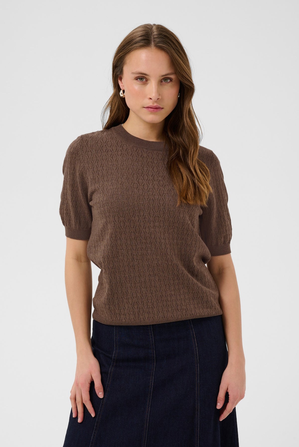 MilaSZ Pointelle SS Pullover Fondue Fudge Melange - 1912241 - 30514645