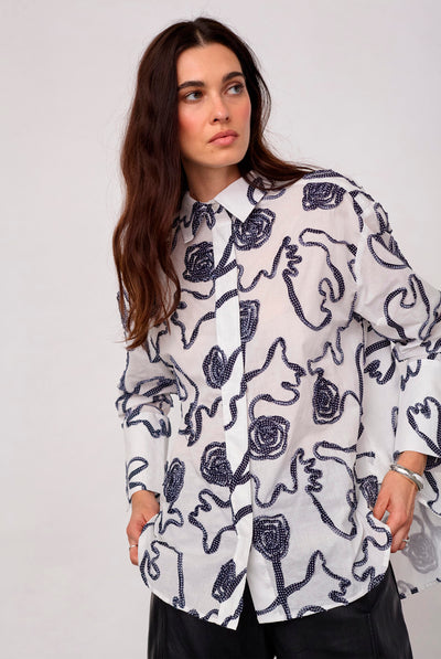 ElricCC Flower LS Shirt 40007-Navy - 500348 Thumbnail