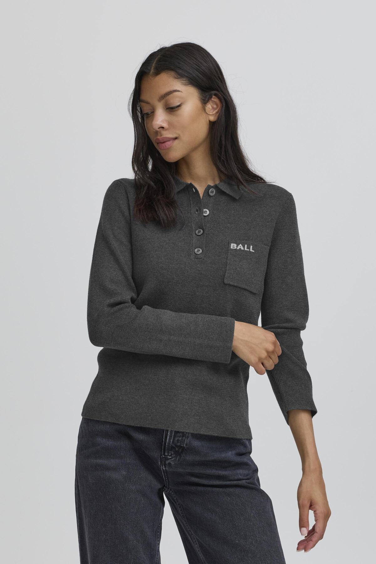 BAMARIETTA KNIT POLO Mörkgråmelerad - 50405347