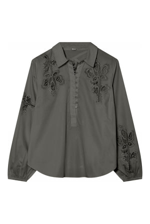 Bailey, broderad blus 3218-Army Green - 62613/7606