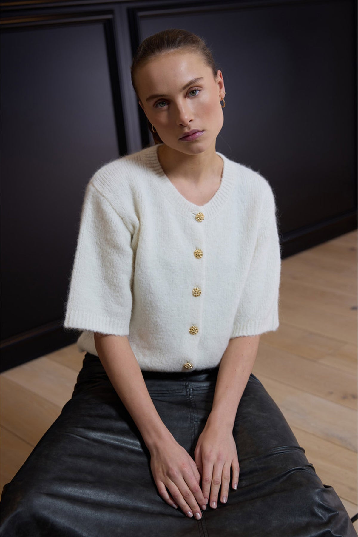 6873RDFElisa stickad kofta 02 Off white - RDF409