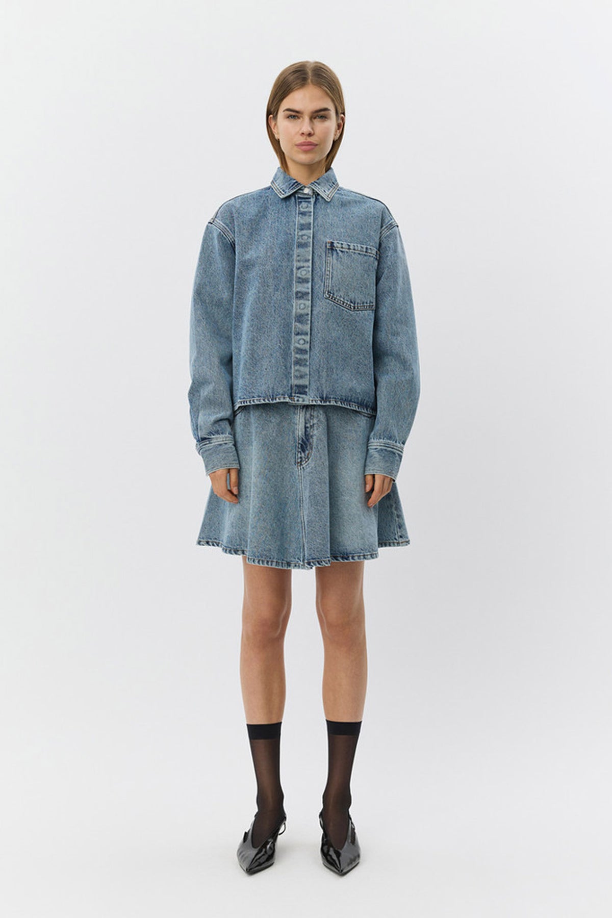 NASHSW DENIM BOXY SHIRT JACKET 5036 Blå - S261475