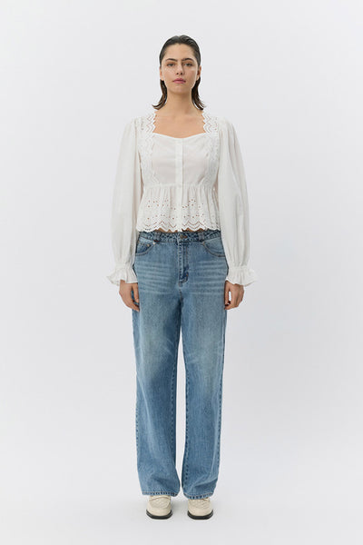 ARIASW BRODERIE ANGLAISE SKJORTA 0103 Off white - S261185 Thumbnail