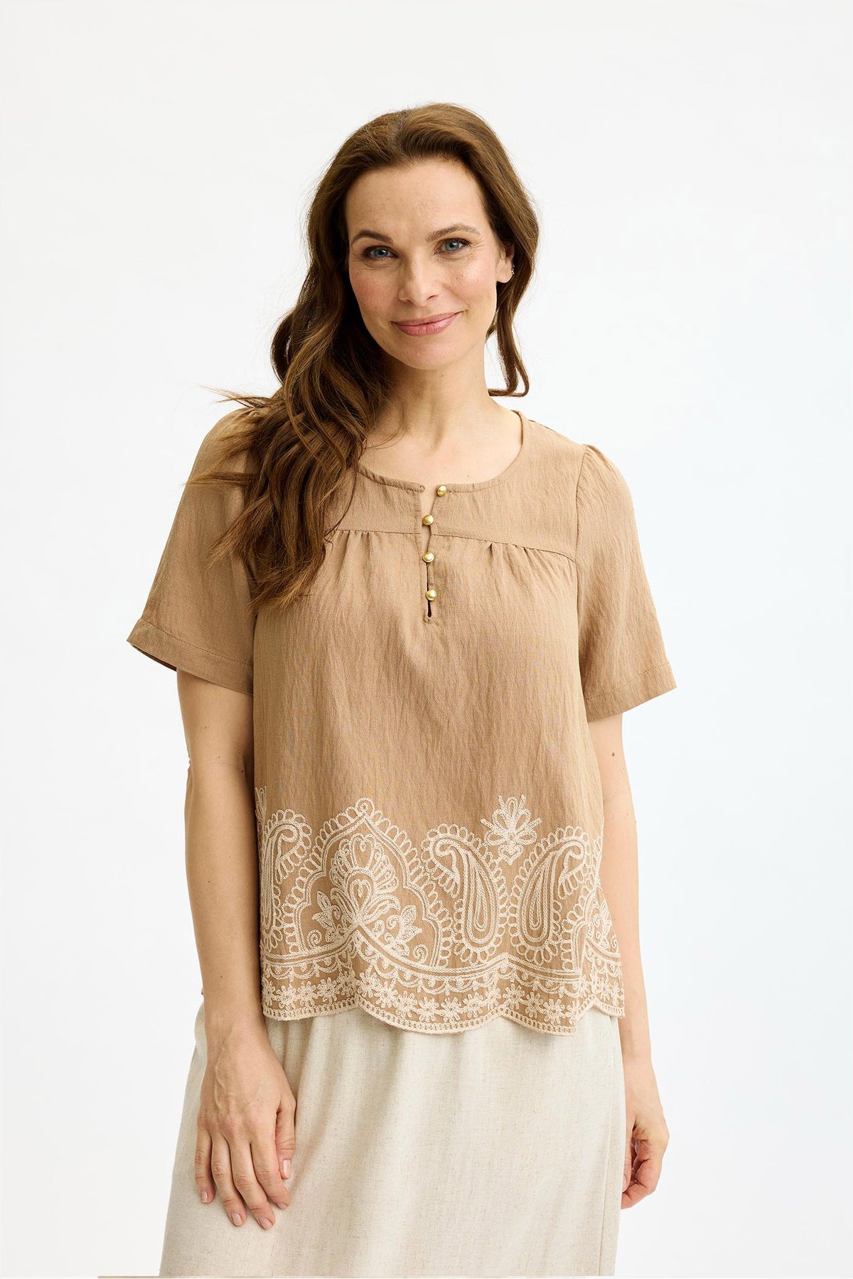 Agnes blus Dark Sand - 17100