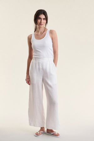 Airy linen elastiska byxor White - 263-2136-5764