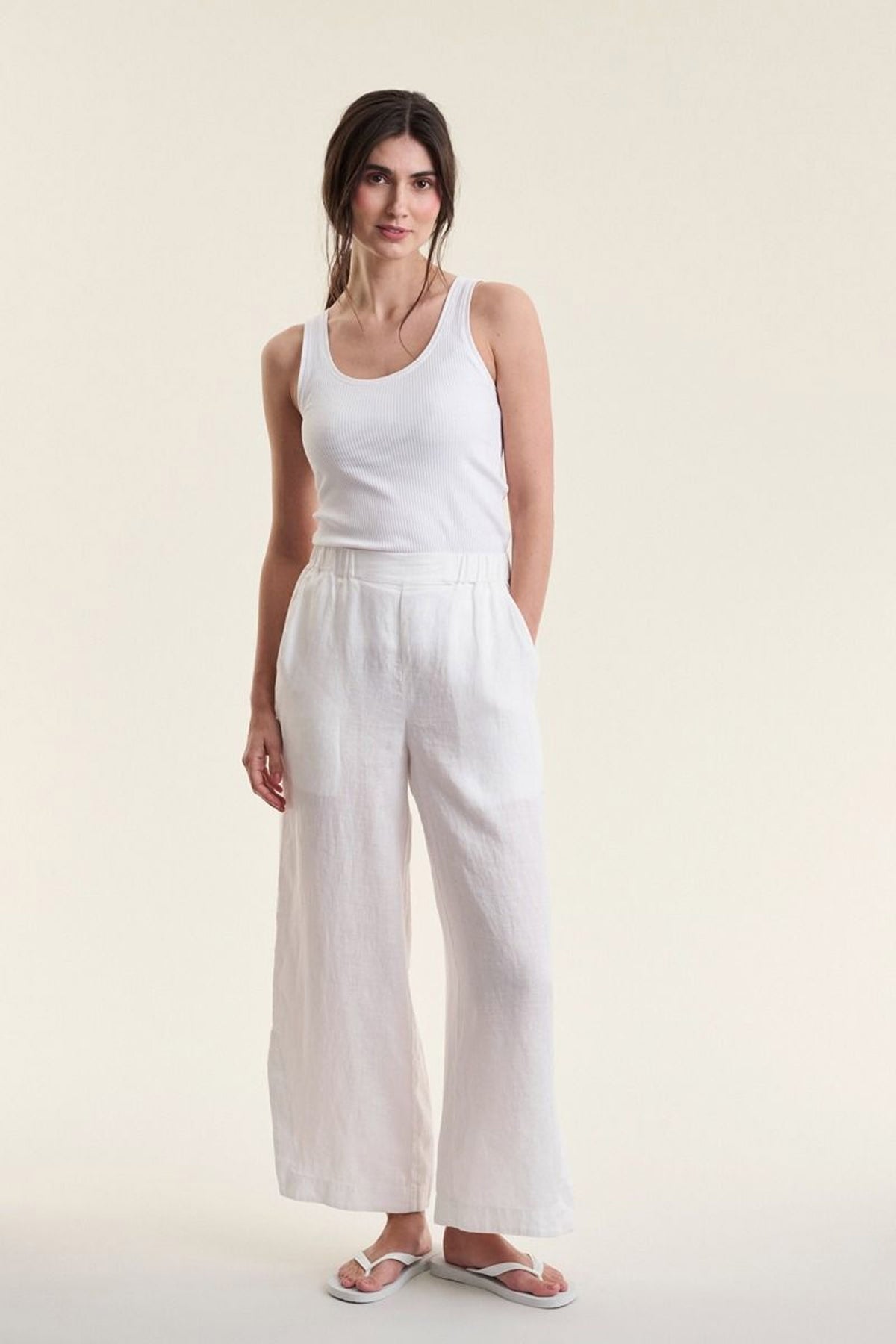 Airy linen elastiska byxor White - 263-2136-5764