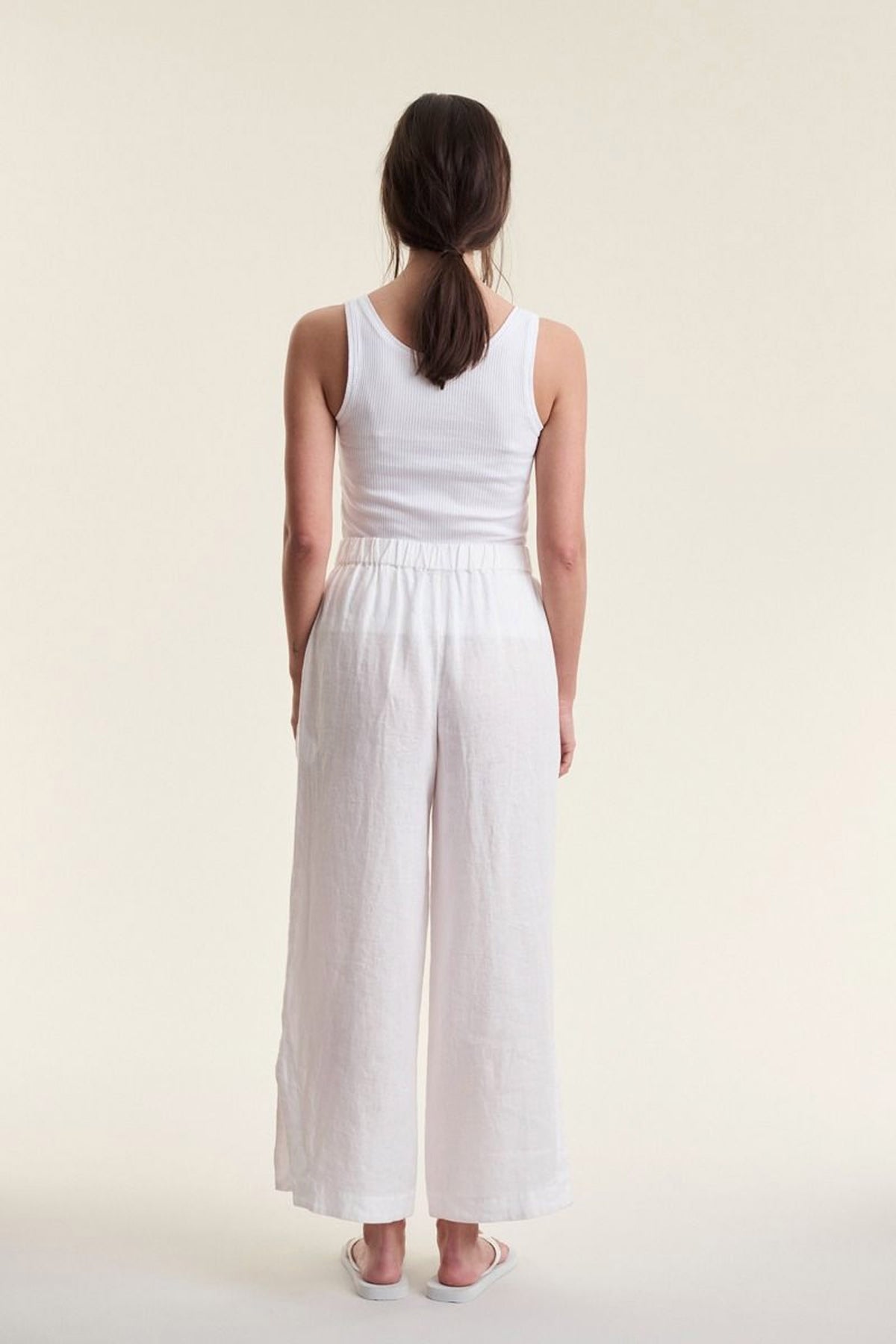 Airy linen elastiska byxor White - 263-2136-5764
