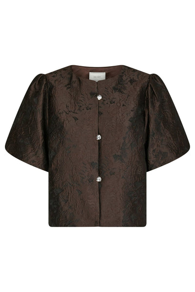 Aisa Brocade Blouse Mörkbrun - 166369 Thumbnail
