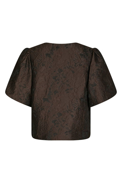 Aisa Brocade Blouse Mörkbrun - 166369 Thumbnail