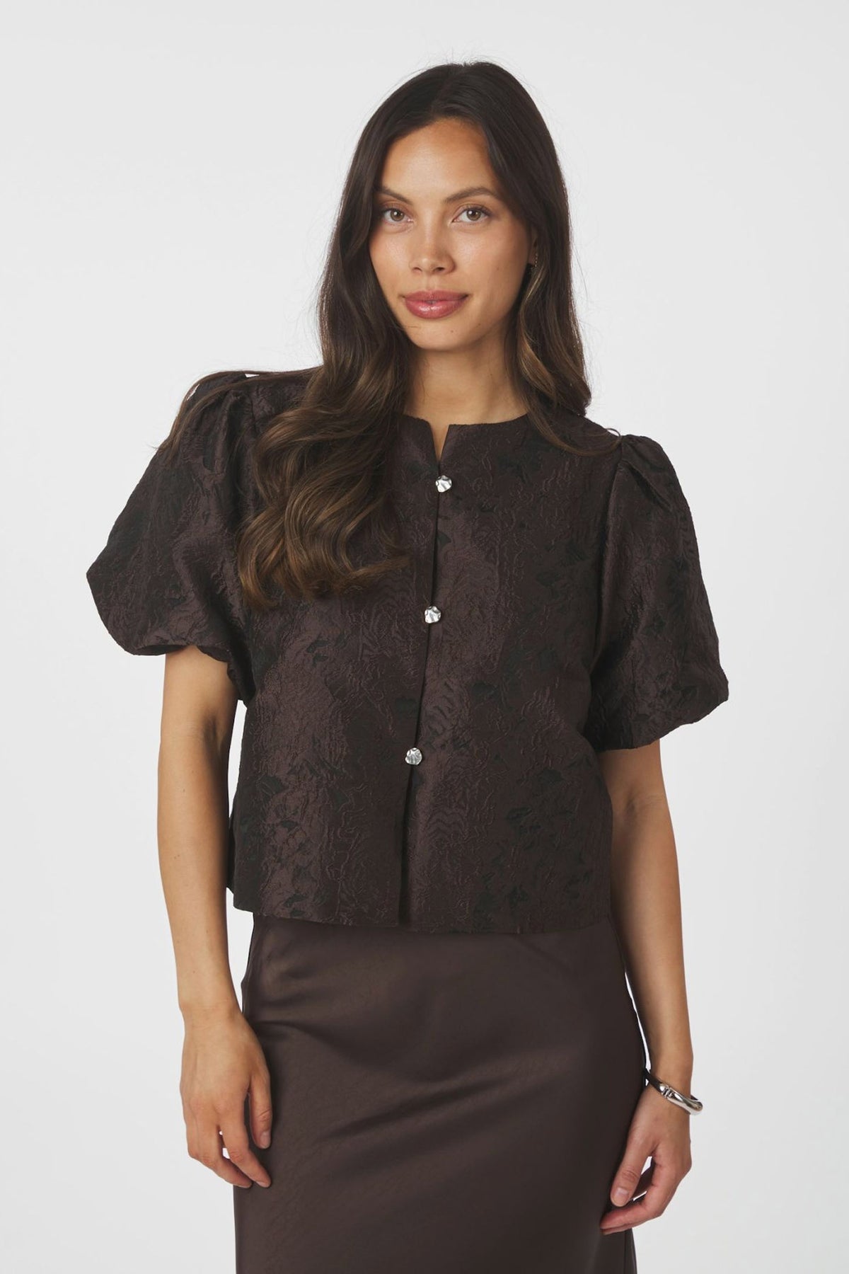 Aisa Brocade Blouse Mörkbrun - 166369