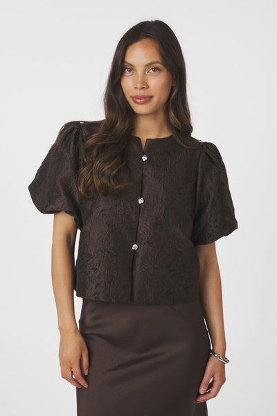 Aisa Brocade Blouse Mörkbrun - 166369 Thumbnail