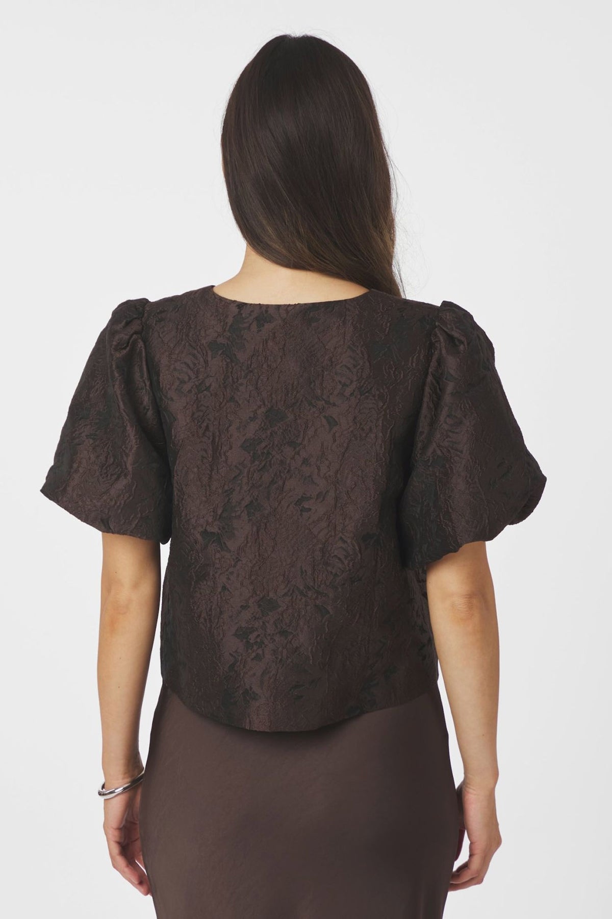 Aisa Brocade Blouse Mörkbrun - 166369