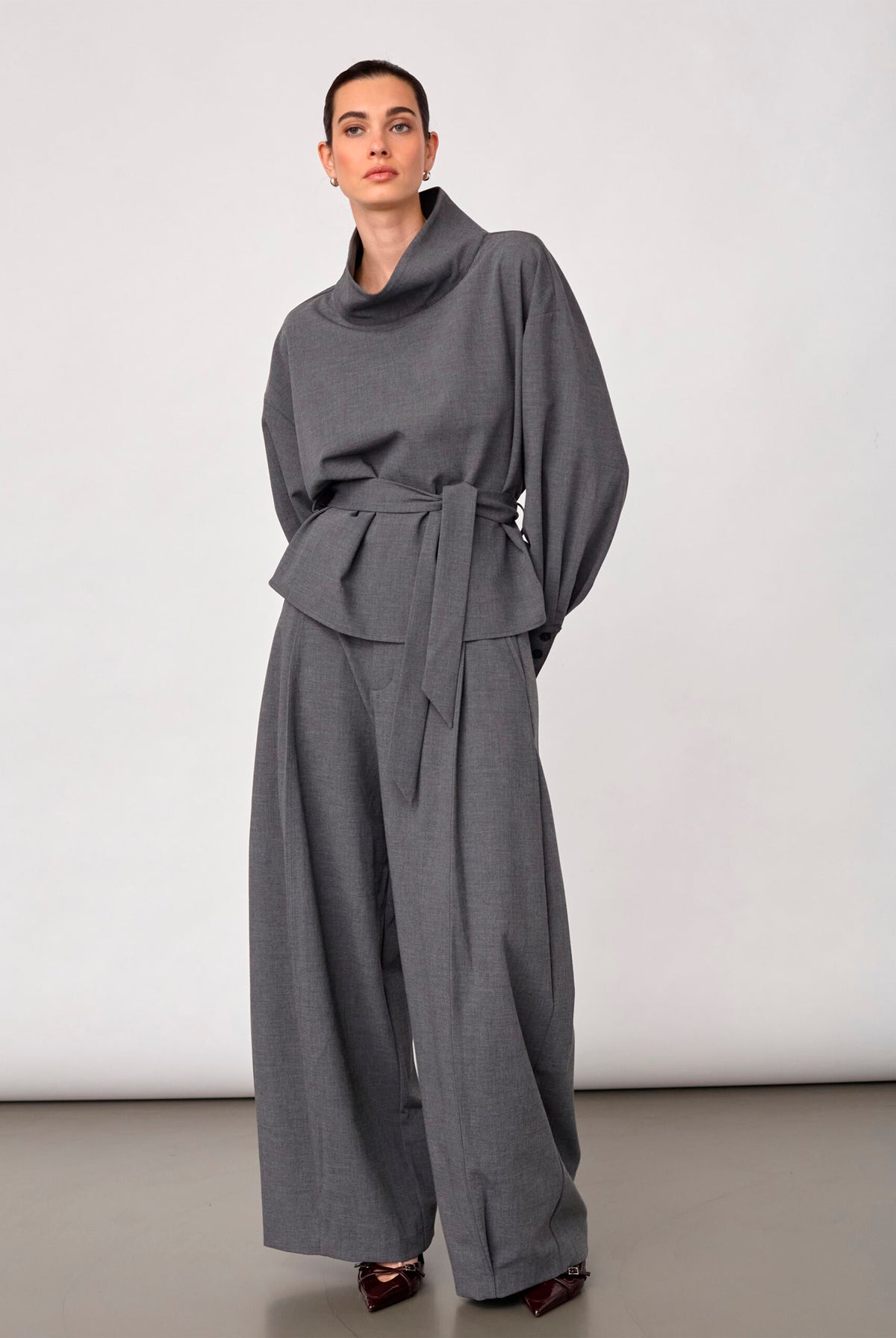 Priscillacc Funnel Neck Blouse Mid Grey - 500822