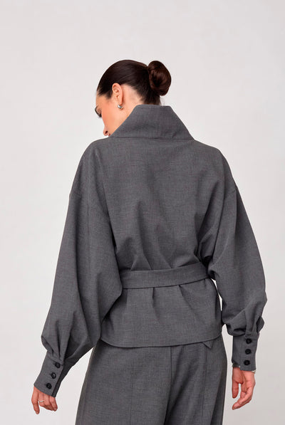 Priscillacc Funnel Neck Blouse Mid Grey - 500822 Thumbnail