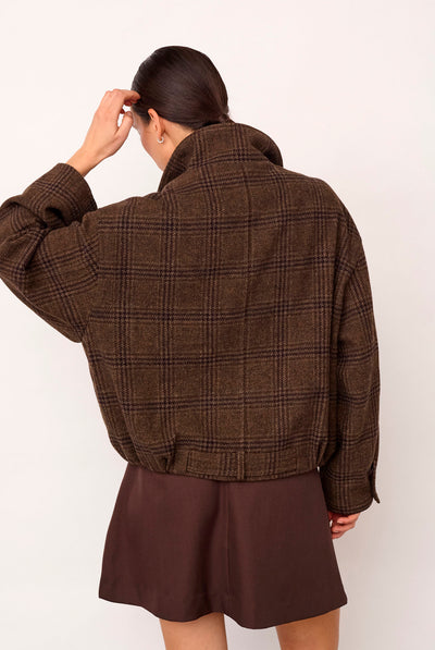 OlvaCC Check Balloon Jacket 20003-Dark Brown - 500170 Thumbnail