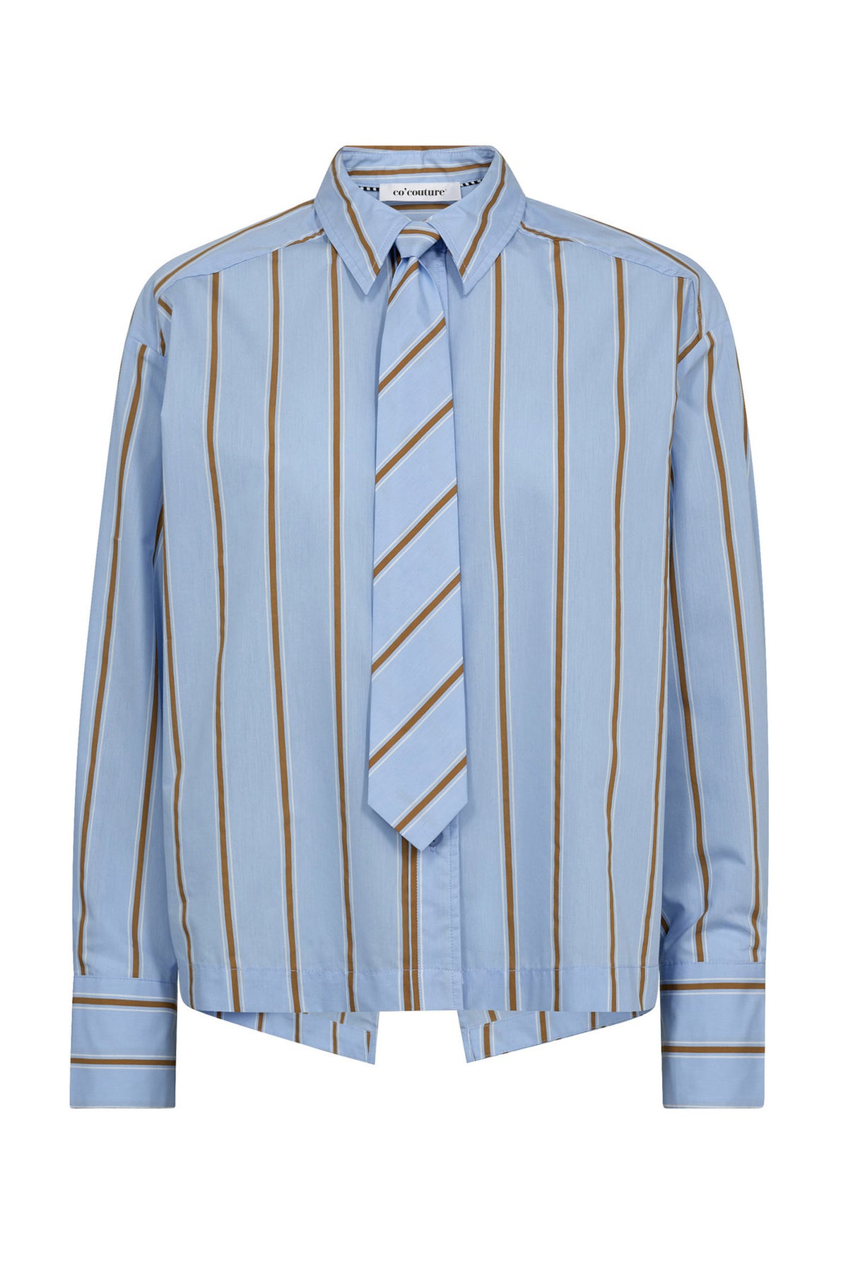 AmoraCC Stripe Tie Slip Shirt 23-Pale Blue - 35918