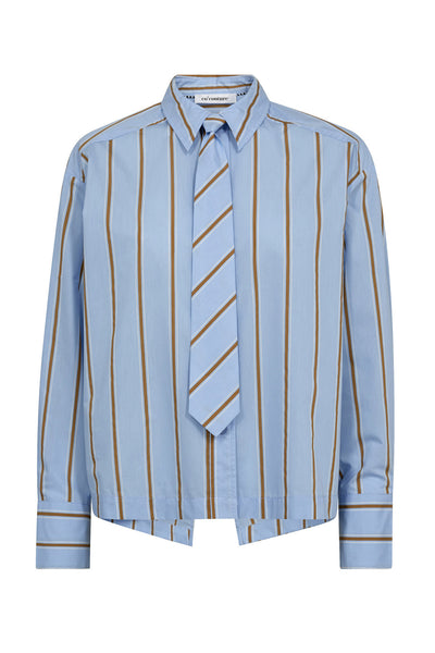 AmoraCC Stripe Tie Slip Shirt 23-Pale Blue - 35918 Thumbnail