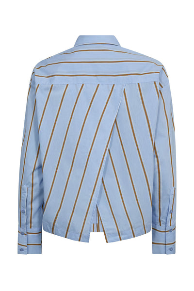 AmoraCC Stripe Tie Slip Shirt 23-Pale Blue - 35918 Thumbnail