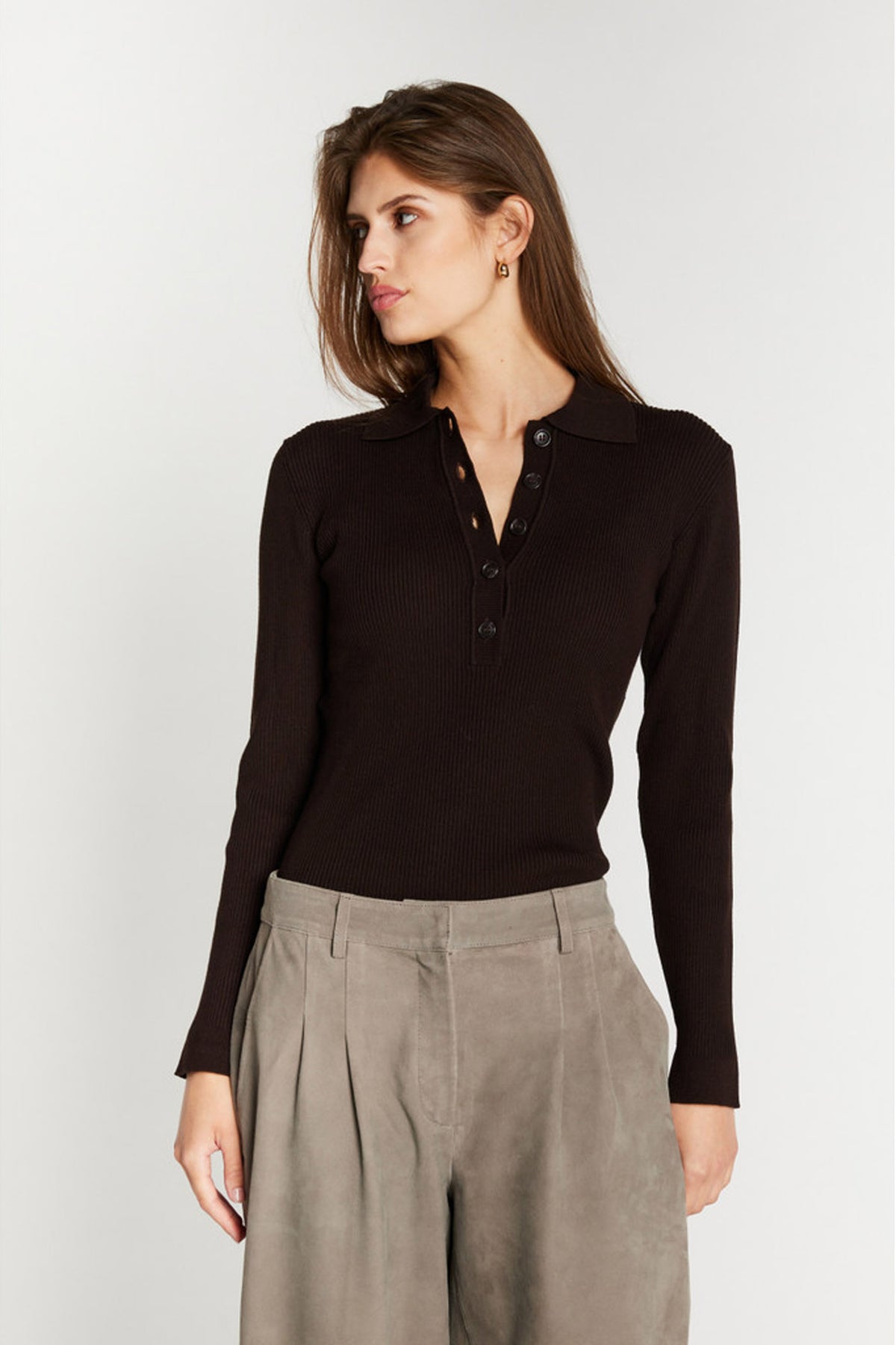 AnemoneBBValea stickad piké Chocolate Brown - BBW5057