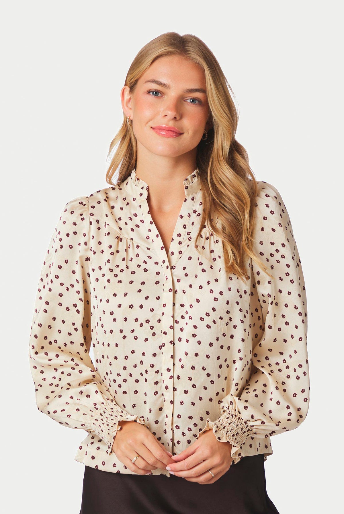 Astrida Flower Jacquard Blus Creme - 170202